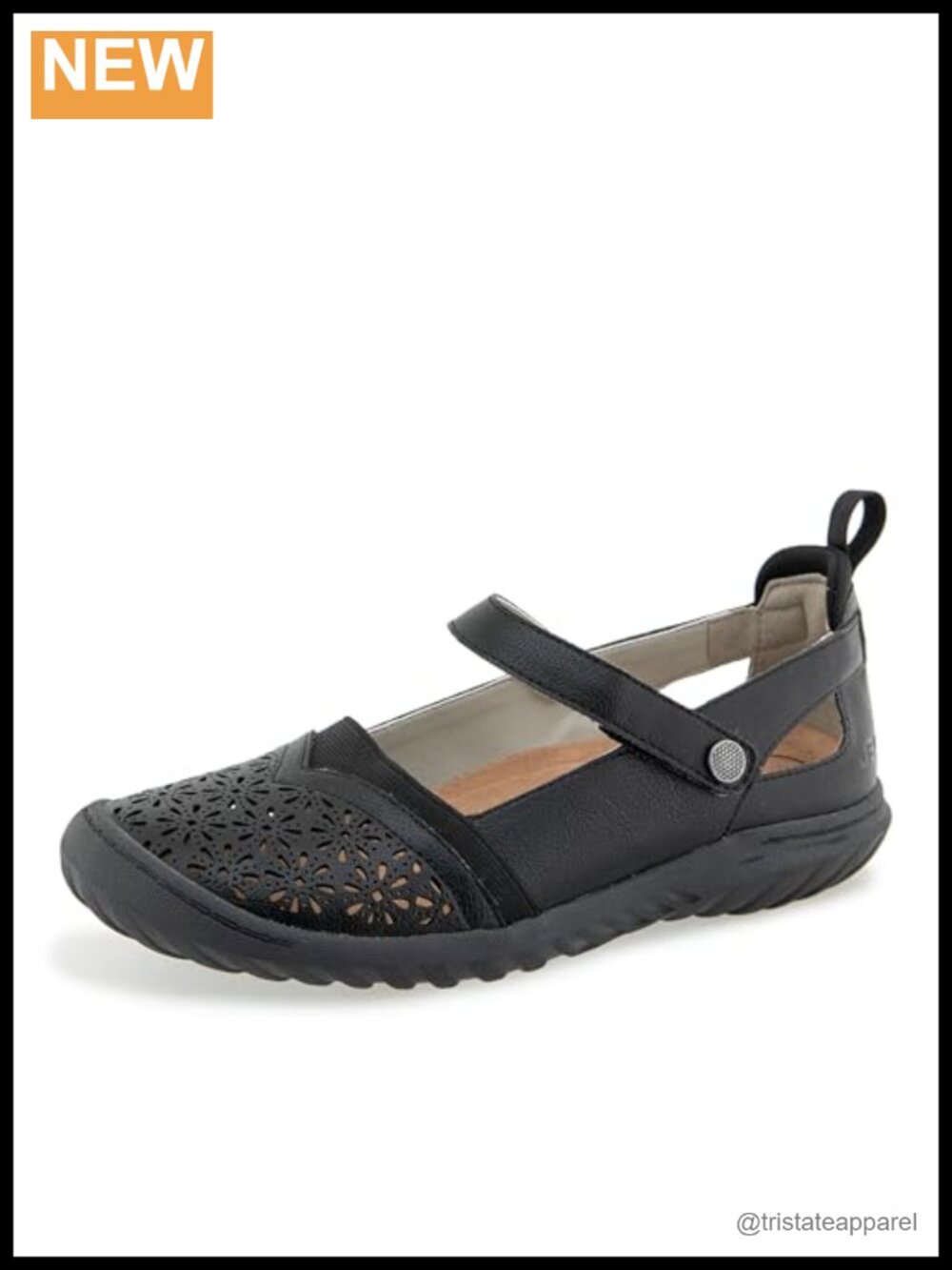 Mary Jane Walking Flat with Arch Support Flexible Outsole Hook and Loop Closure